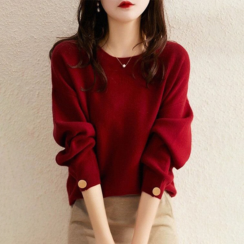 時尚洋氣圓領長袖針織毛衣(3色)