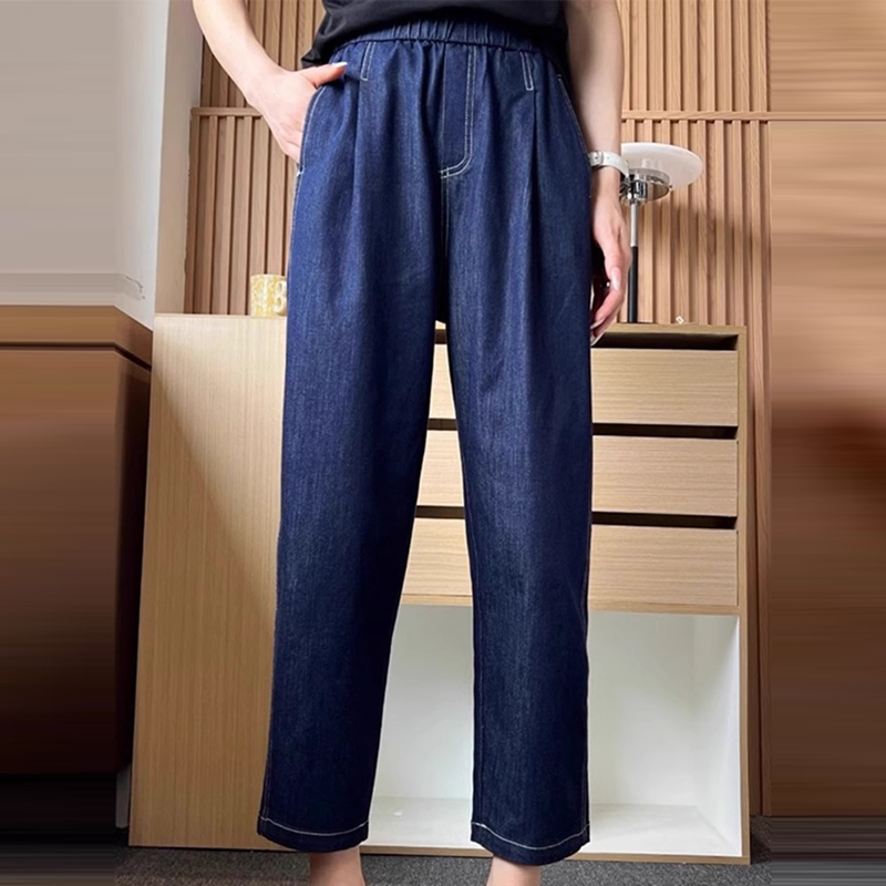 新款高腰寬鬆直筒牛仔褲