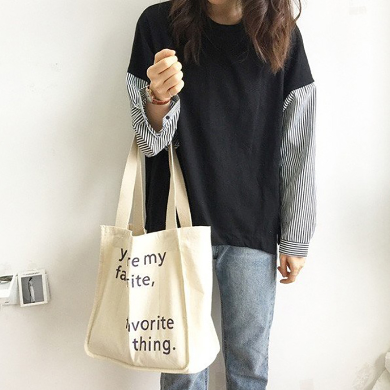 日本樂天爆款寬鬆百搭BF風條紋拼接長袖T恤(3色)