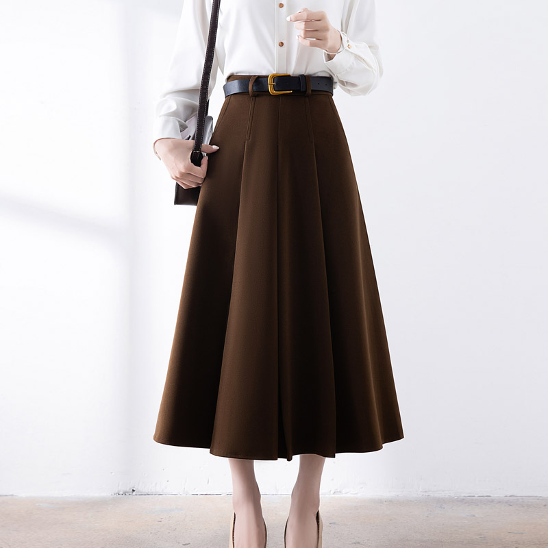 高腰壓褶A字大摆中长款半身裙(3色)