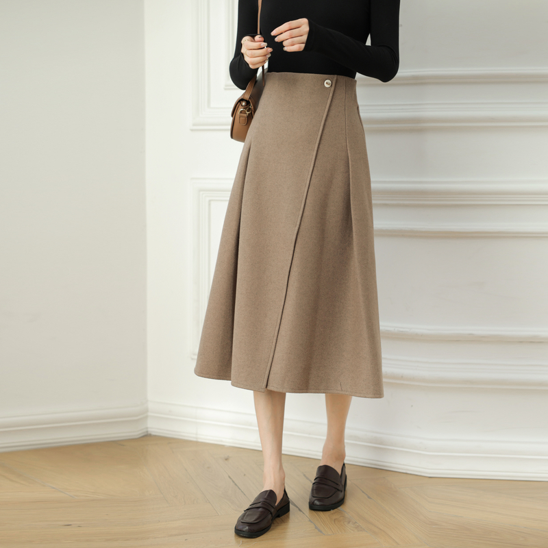 復古氣質毛呢保暖開叉A字半身裙