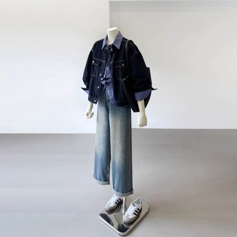 休閒立領單排扣夾克牛仔外套