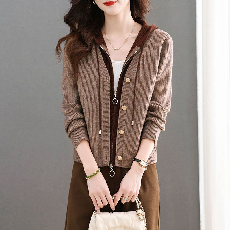 時尚連帽假兩件針織毛衣(3色)