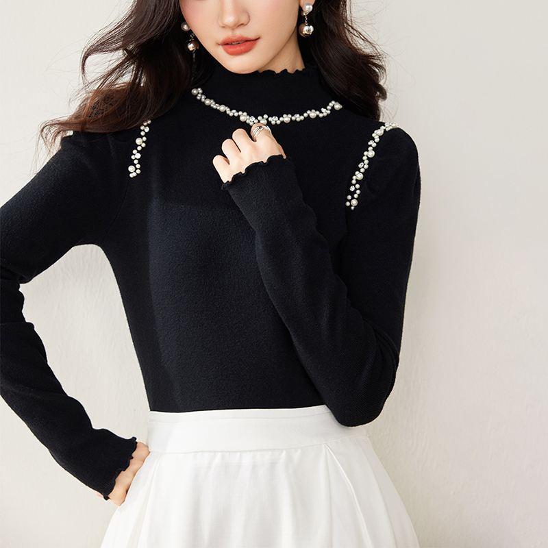 半高領木耳邊長袖正肩針織衫(4色)