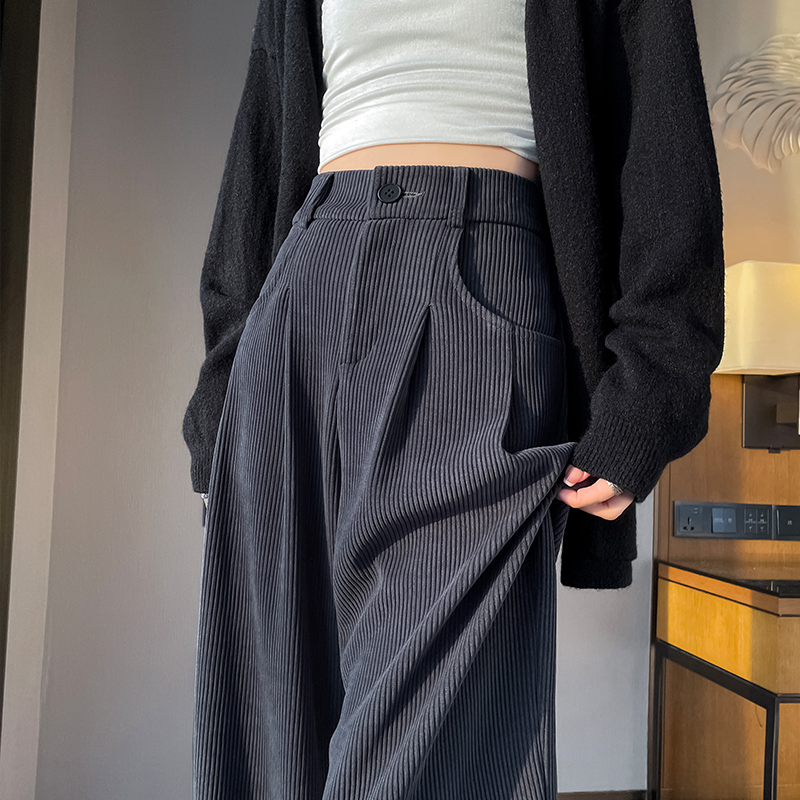 休閒高腰垂感直筒闊腿褲(3色)