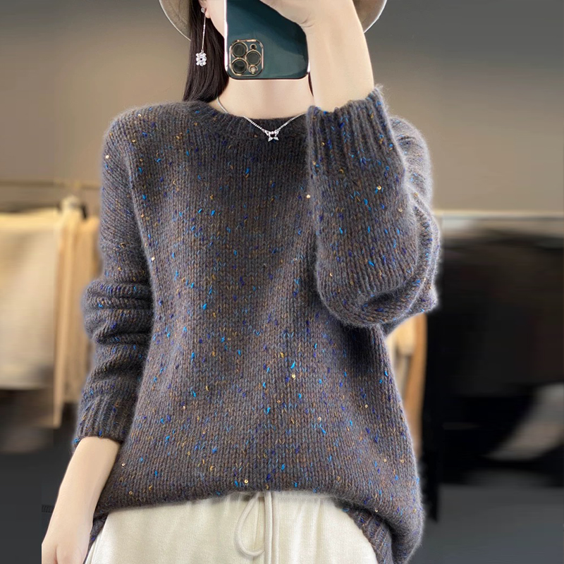 百搭珠片圓領長袖針織衫