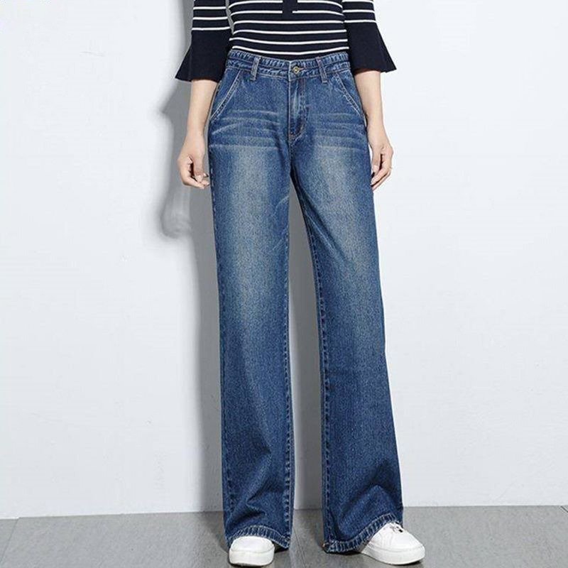 顯瘦復古高腰闊腿寬鬆直筒牛仔褲裝