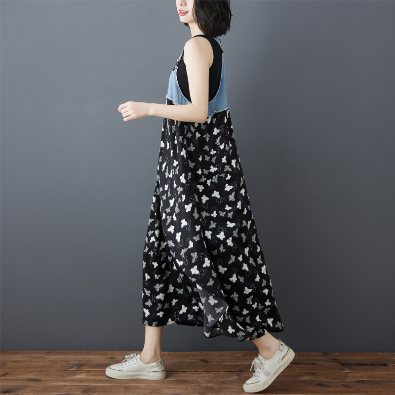 韓系荷葉邊牛仔拼接設計背帶款連身裙（14色）