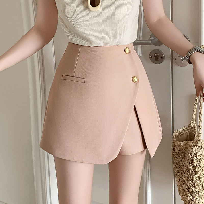 小香風高腰寬腿排扣不對稱A字裙褲(3色)