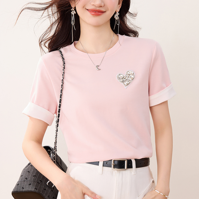 愛心釘鑽撞色短袖T恤