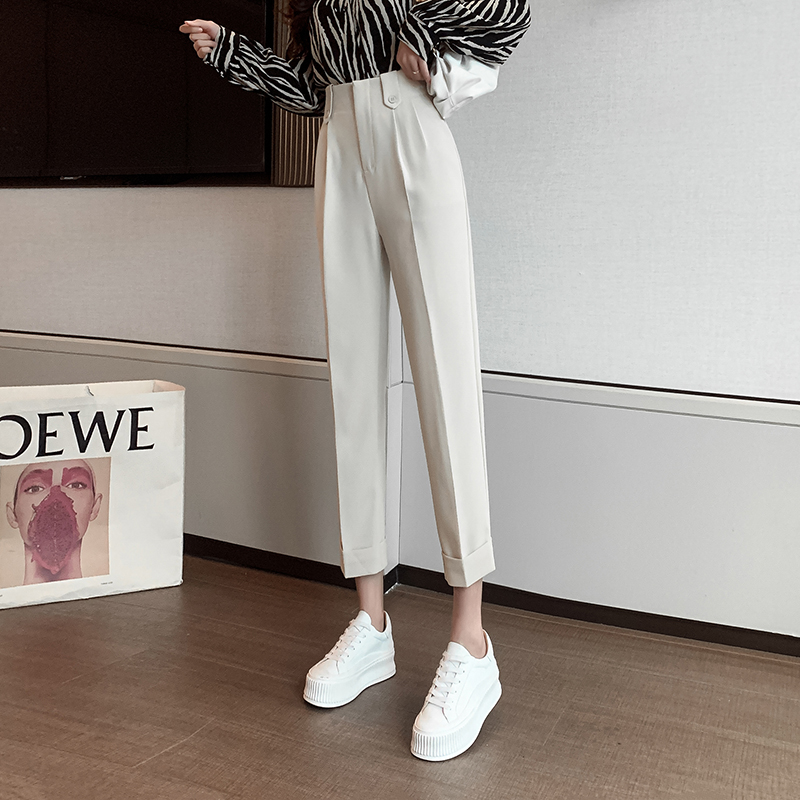 韓版休閒高腰九分蘿蔔褲(2色)