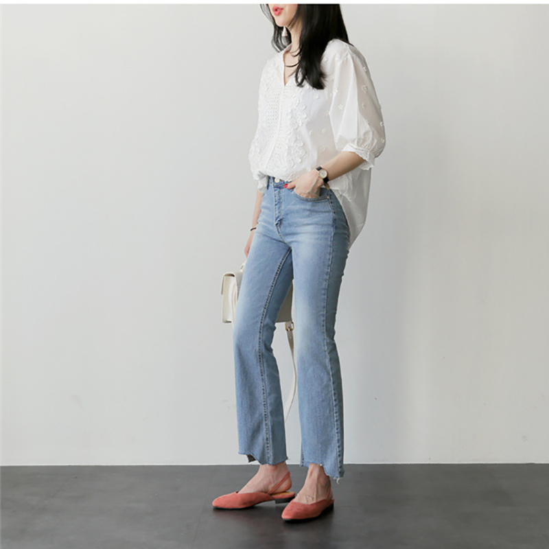 韓系立體小花鏤空設計甜美襯衫