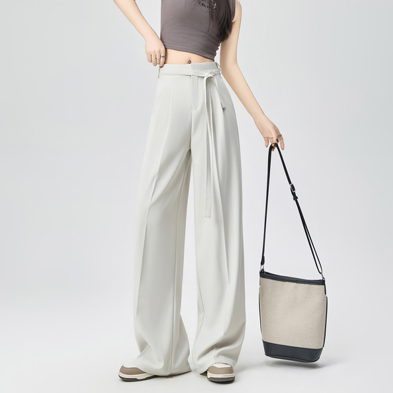 腰身飄帶設計寬鬆百搭垂感休閒褲(4色)
