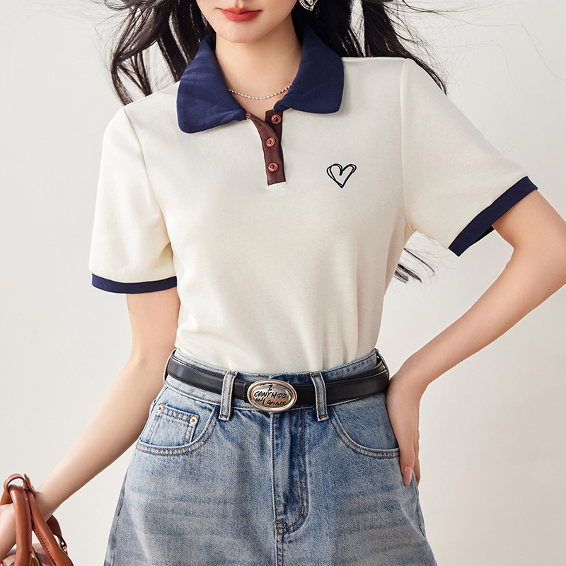 愛心刺繡polo領短袖T恤