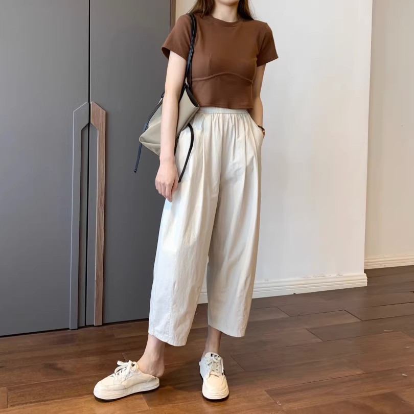 日式鬆緊腰寬鬆九分氣球褲(4色)