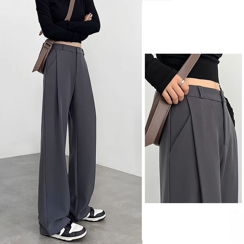 休閒鬆緊腰垂感窄版西裝闊腿褲(4色)