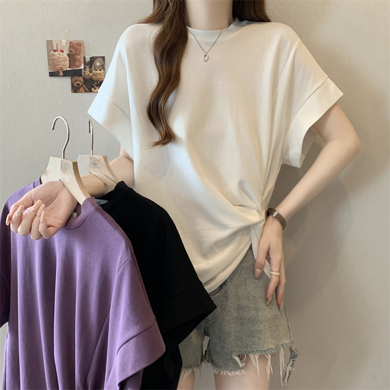 純色下擺扭結設計蝙蝠袖T恤(3色)
