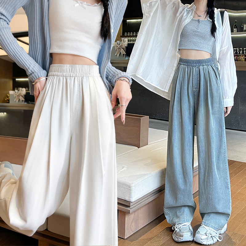 輕薄清涼顯瘦鬆緊腰寬鬆闊腿牛仔褲(3色)