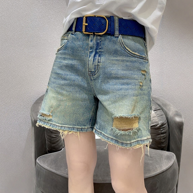 破洞高腰顯瘦彈性寬鬆牛仔短褲