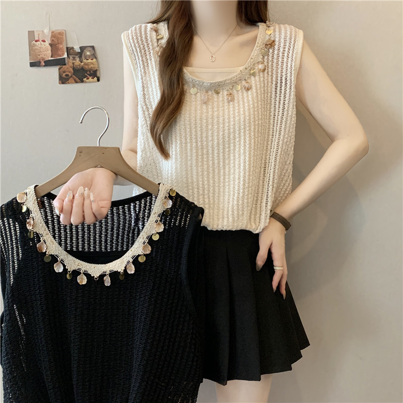 時尚百搭鏤空假兩件無袖坎肩(2色)