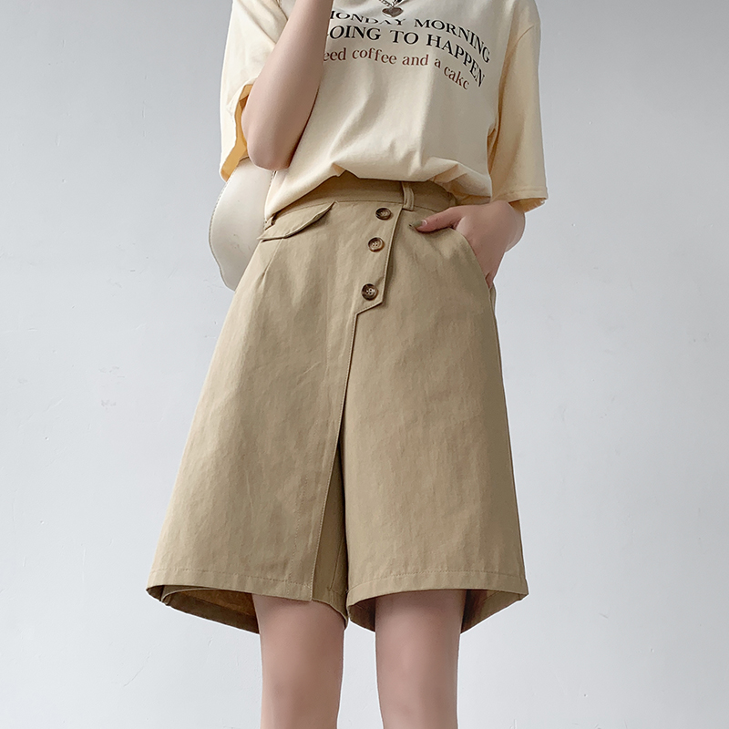 大碼高腰多扣洗水棉五分褲(2色)