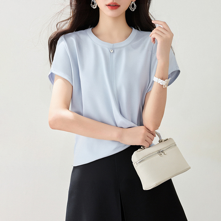 瘦褶皺收腰設計氣質圓領T恤(2色)