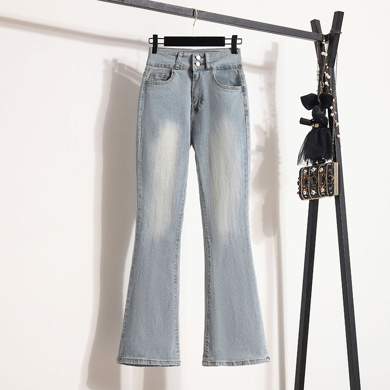 高腰彈性復古微喇叭牛仔褲