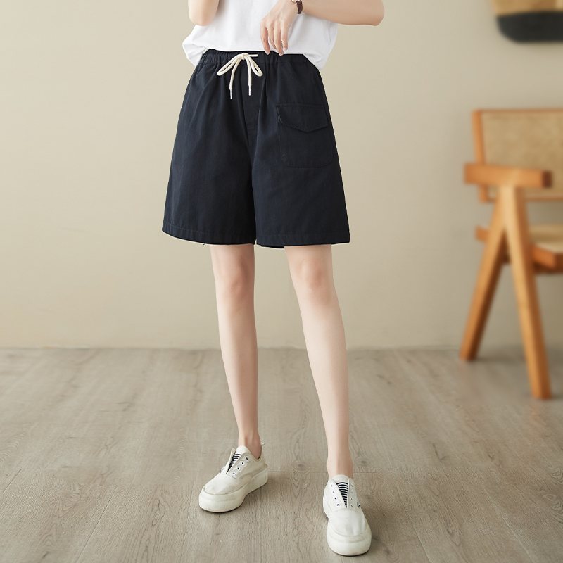 休閒鬆緊腰繫帶直筒短褲(2色)