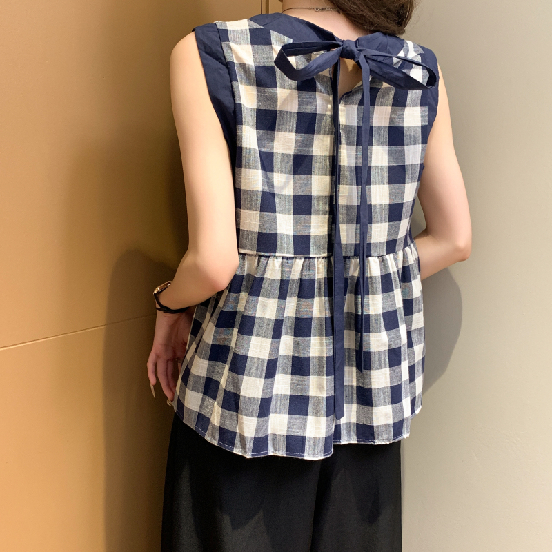 日系格紋撞色無袖背心娃娃衫(2色)