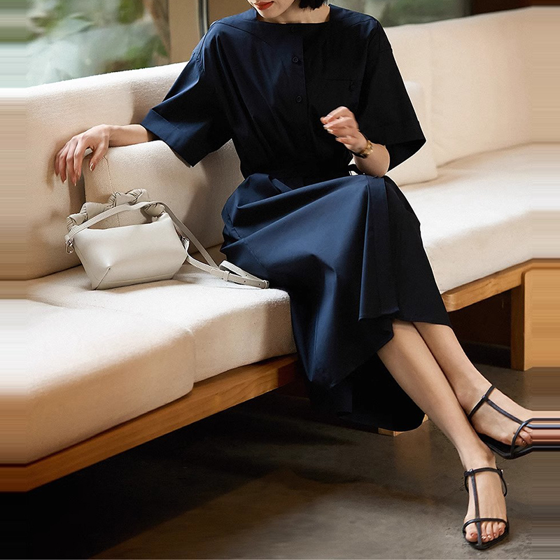 【附腰帶】法式設計感方領連身裙