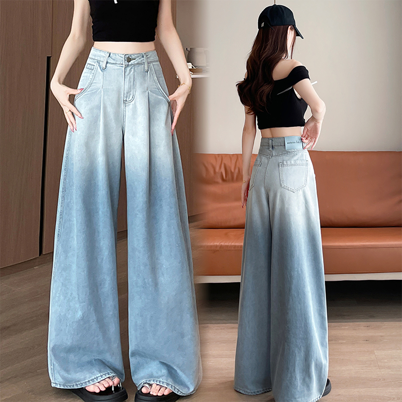 寬鬆垂感漸變色軟闊腿牛仔褲