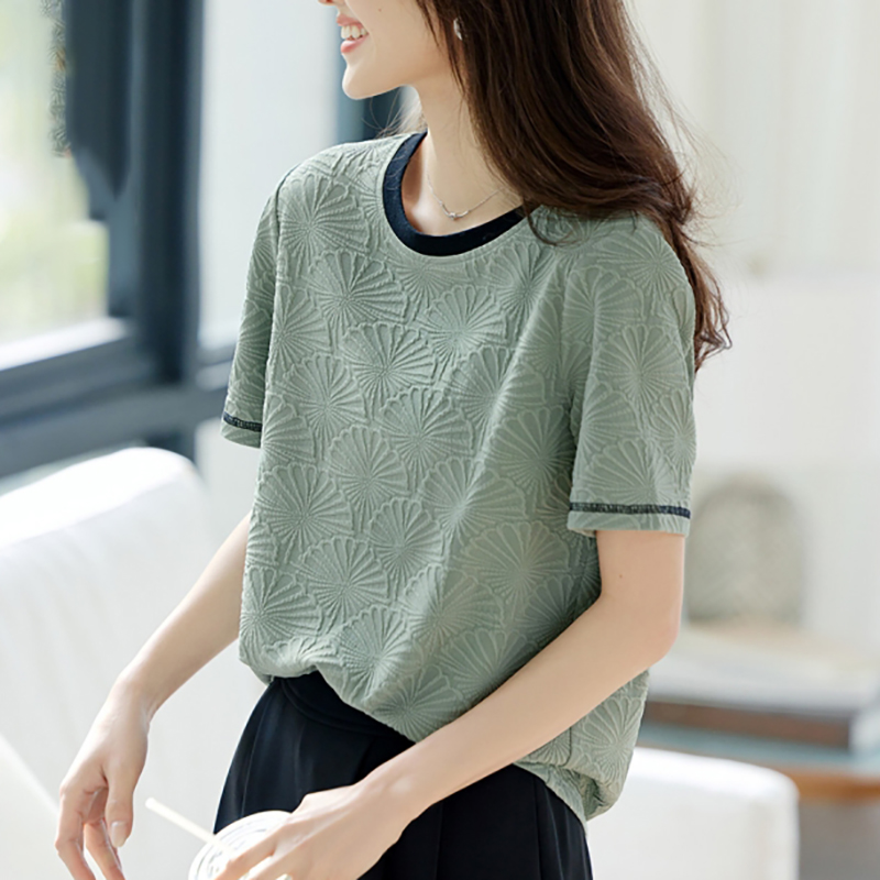 肌理撞色領短袖T恤