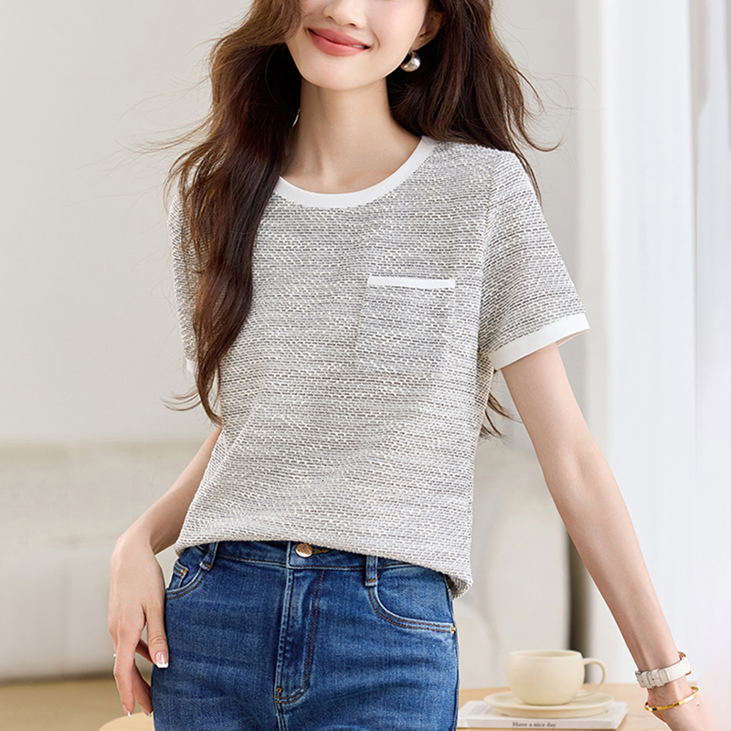 撞色圓領肌理感短袖T恤