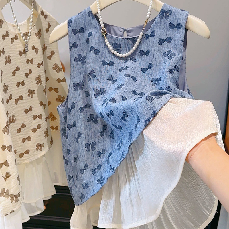 甜美不規則蝴蝶結無袖襯衫(2色)