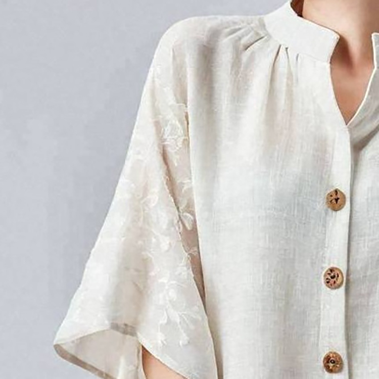 日系立領系扣中袖小衫