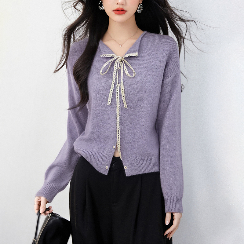 軟糯寬鬆蝴蝶結裝飾針織衫(2色)