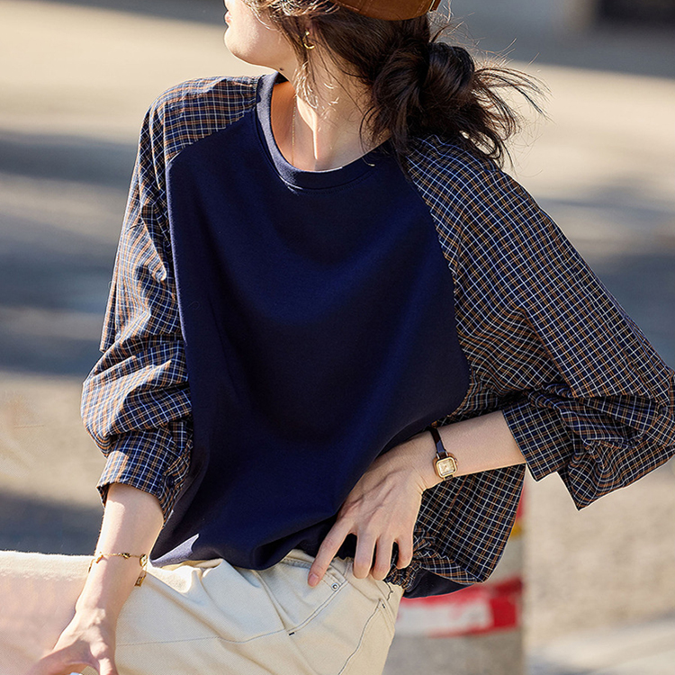 復古條紋拼接假兩件休閒衛衣