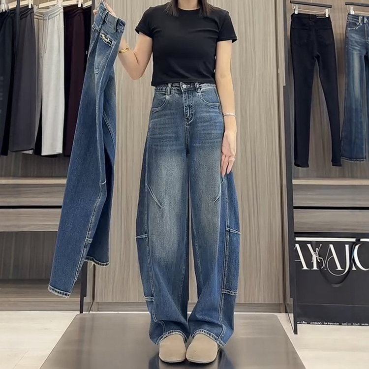 【S-4XL】大尺碼顯瘦寬鬆直筒彎刀寬褲