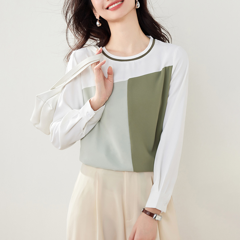 優雅撞色襯衫袖T恤
