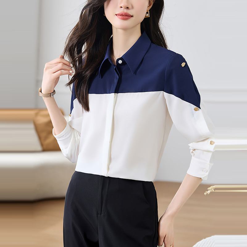 時尚POLO領撞色拼接襯衫
