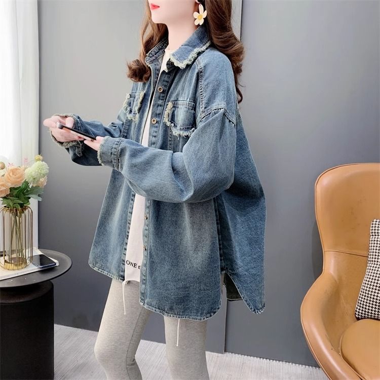 大尺碼寬鬆百搭牛仔外套