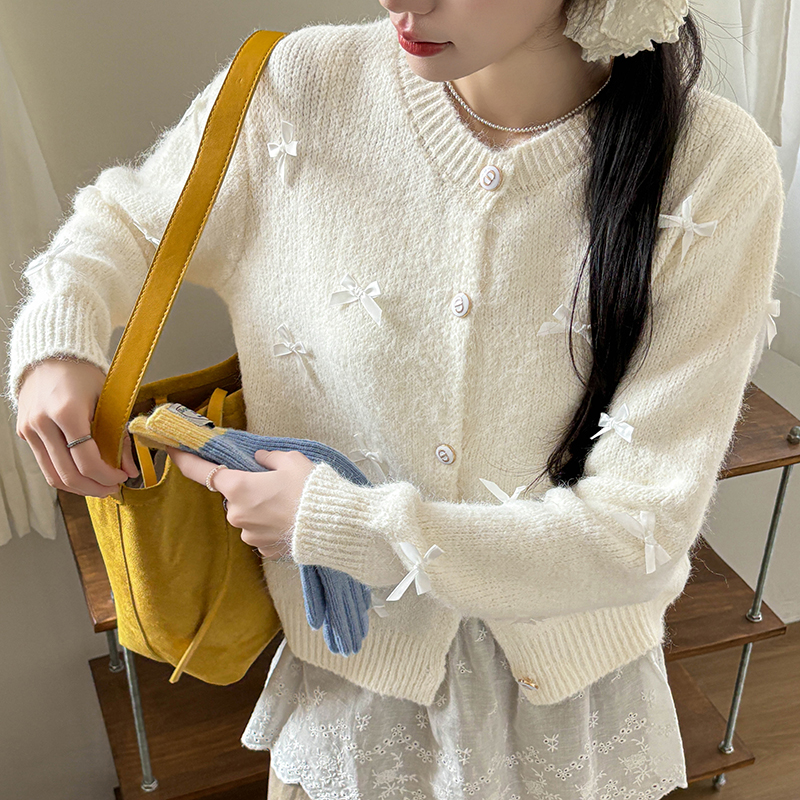 韓版蝴蝶結裝飾針織開襟衫(2色)