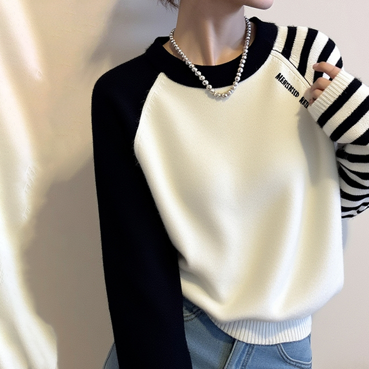 韓系黑白撞色條紋針織衫