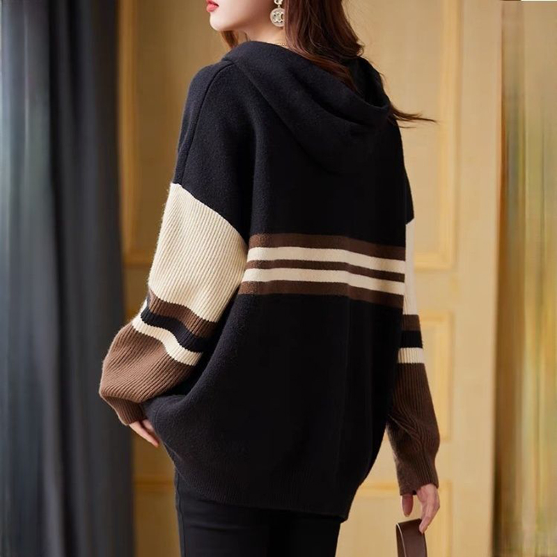 時尚連帽領針織毛衣衛衣(2色)