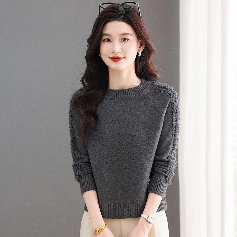 洋氣圓領流蘇連肩袖針織毛衣(4色)