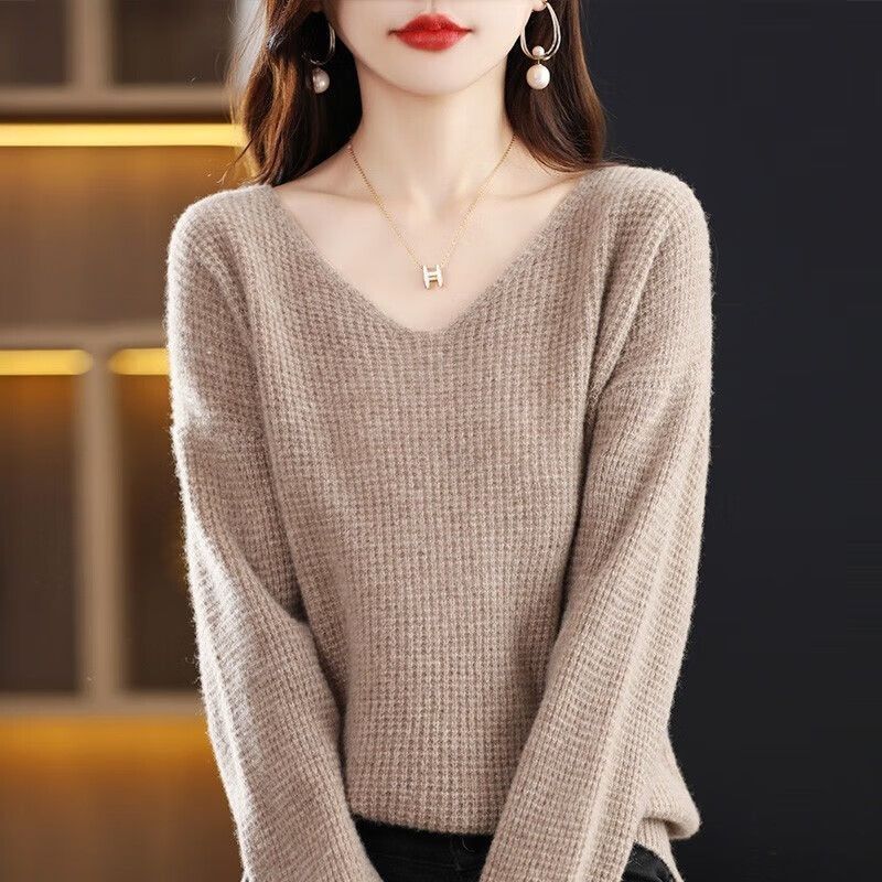 時尚V領長袖針織衫(5色)