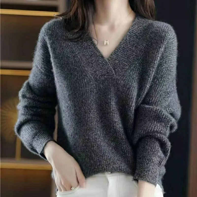 慵懶V領長袖針織衫(5色)