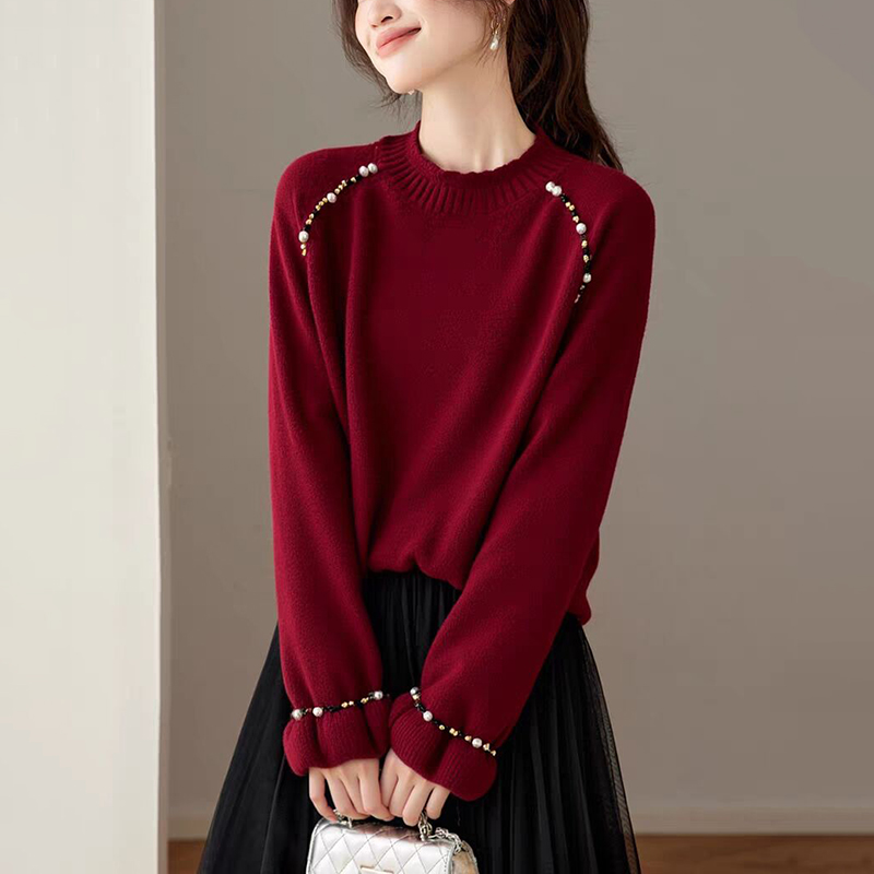 慵懶釘珠圓領針織毛衣(3色)