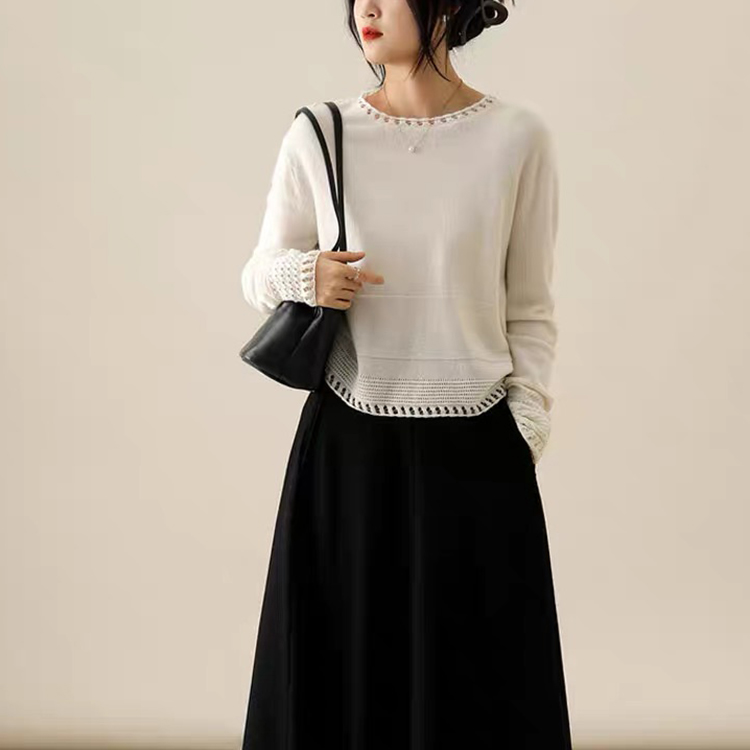 優雅鏤空圓領針織衫(2色)