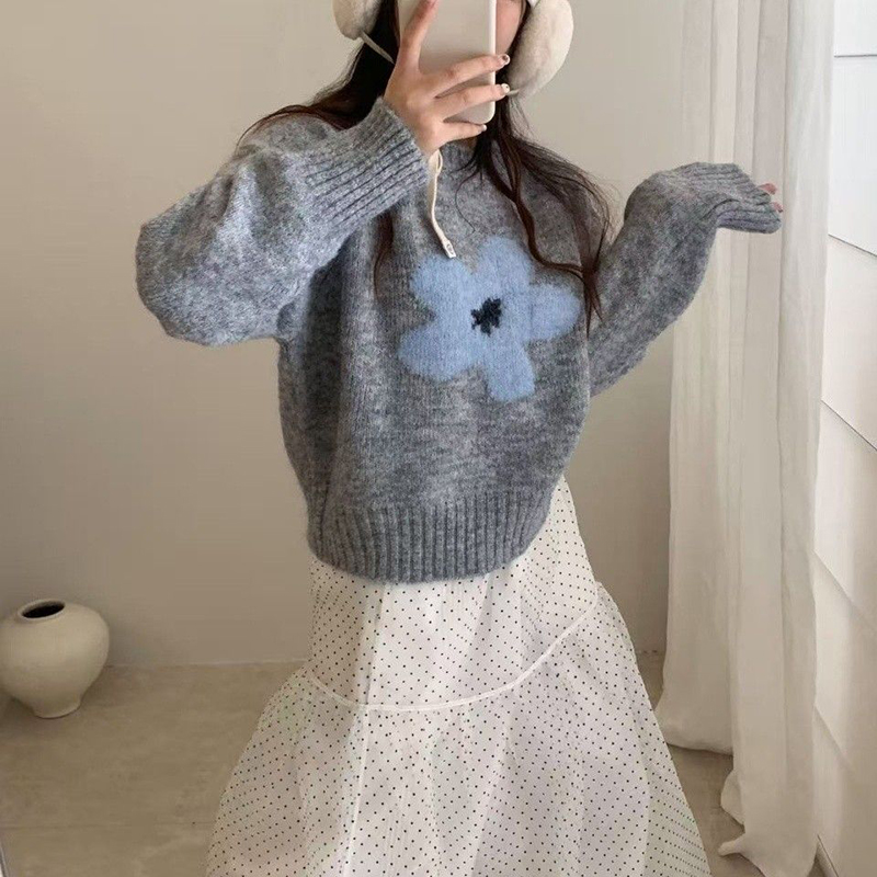 韓系提花圓領針織毛衣(4色)